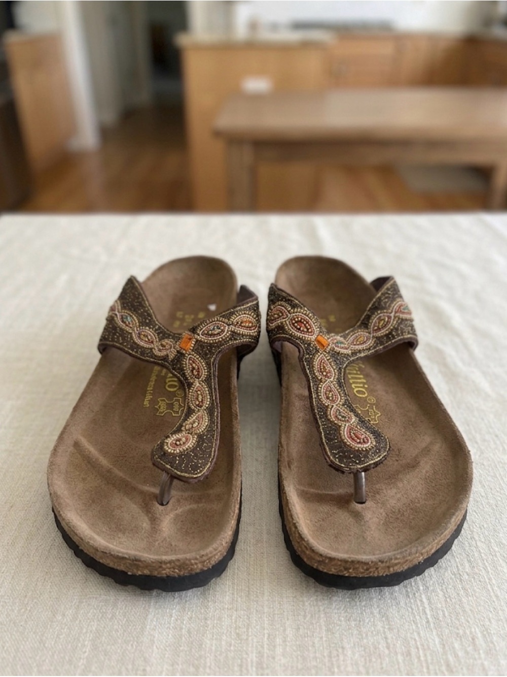 Papillio by Birkenstock Embroidered Brown Thong Sandals